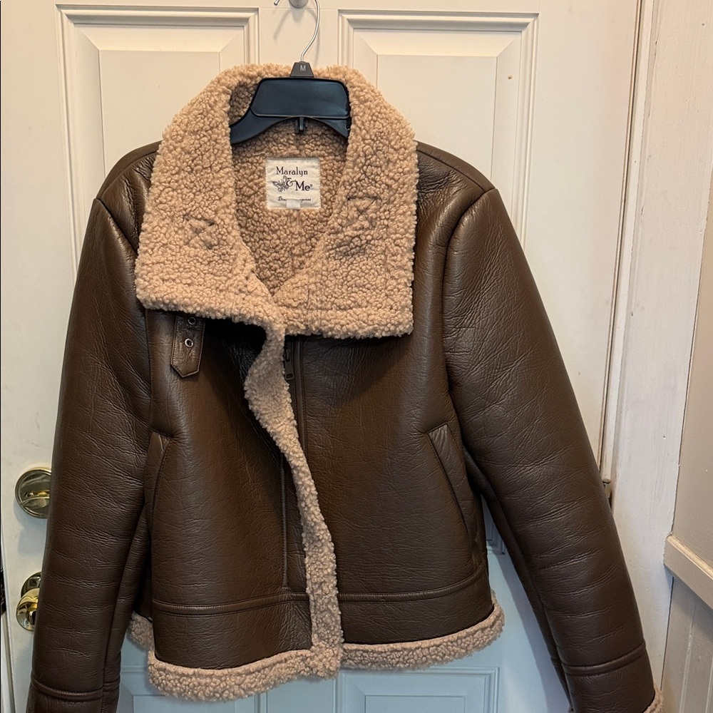 Maralyn & Me Brown Leather Jacket with Cream Sherpa Lining